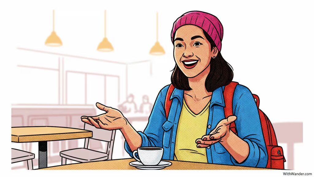 Traveling Solo When Married: 4 Steps to Confident Independence 6 A group of older solo travelers laughing together at a cafe, demonstrating how do older solo travelers meet people naturally.