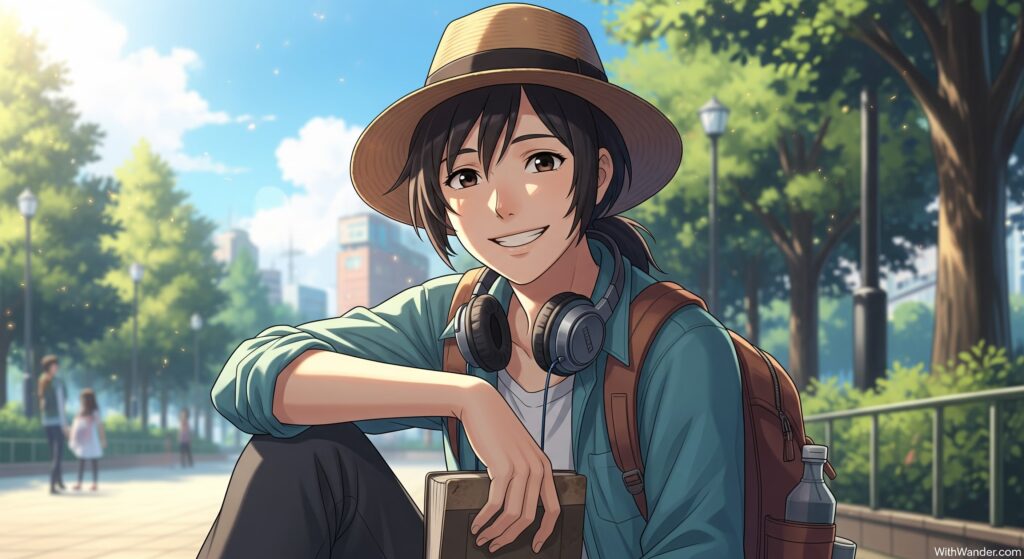 A solo traveler being open and approachable in a cafe