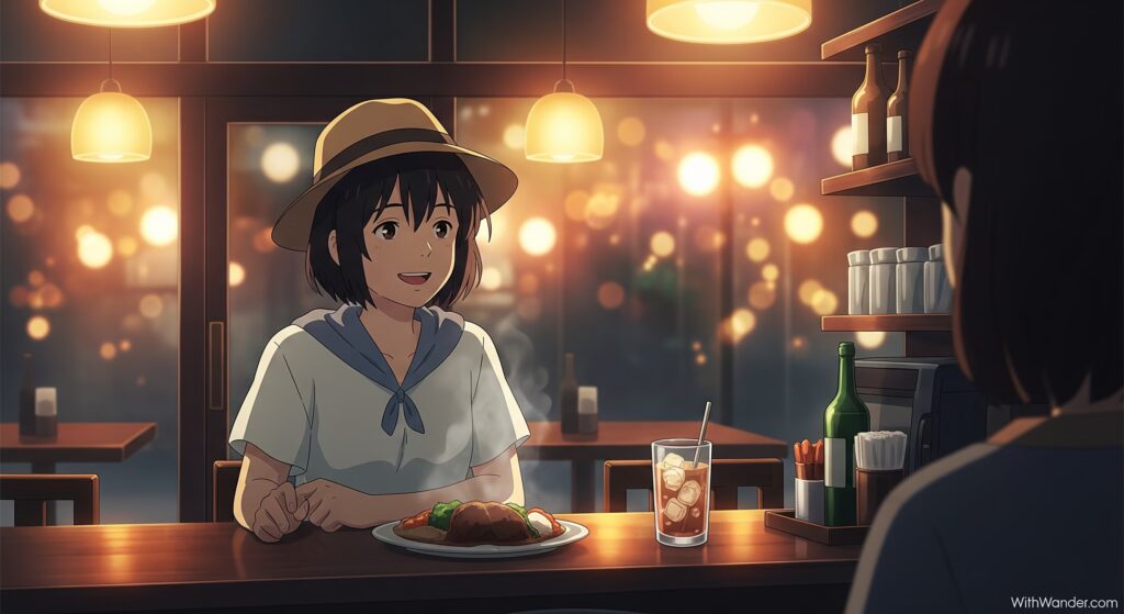 Sharing a meal with new friends made while solo traveling